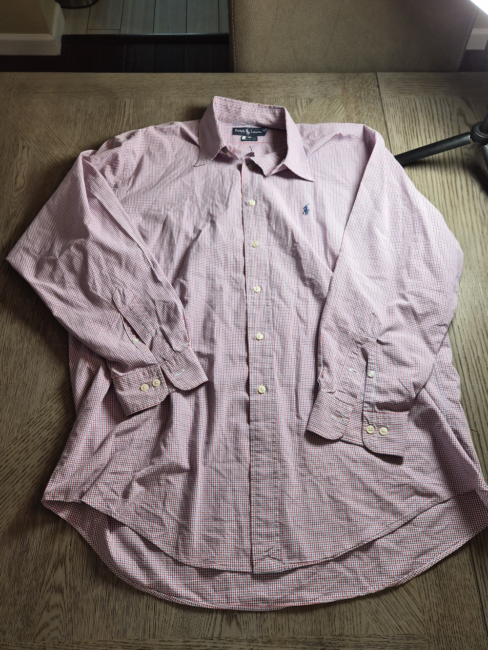 Ralph Lauren Men's Red and White Micro-Check Button-Down Dress Shirt